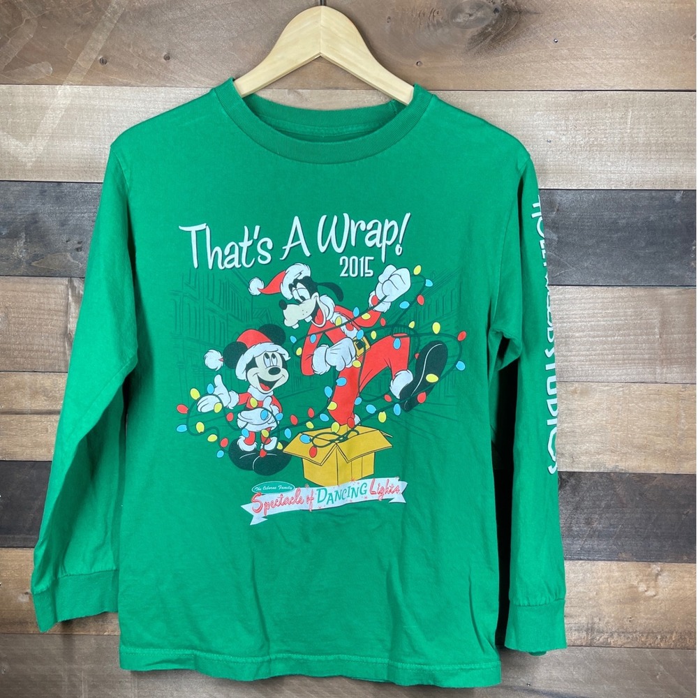 Disney Parks Mickey Goofy Christmas Long Sleeve T Shirt Size S Green Holiday